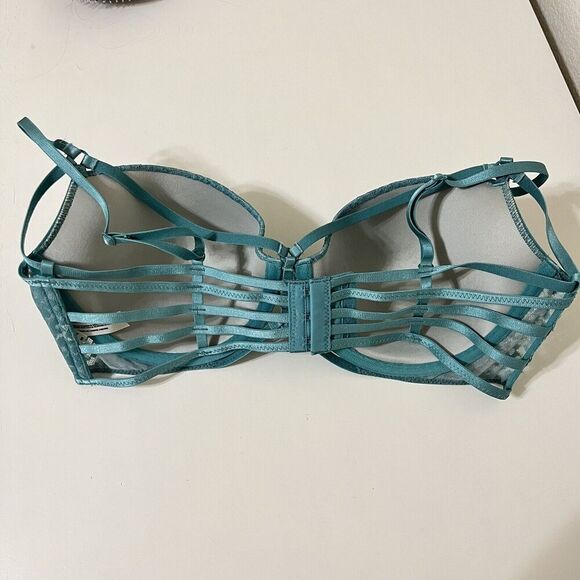 Intimately Free People Teal Lace Animal Print 5 Strap Cut Out Underwire Bra 36D - Picture 9 of 12